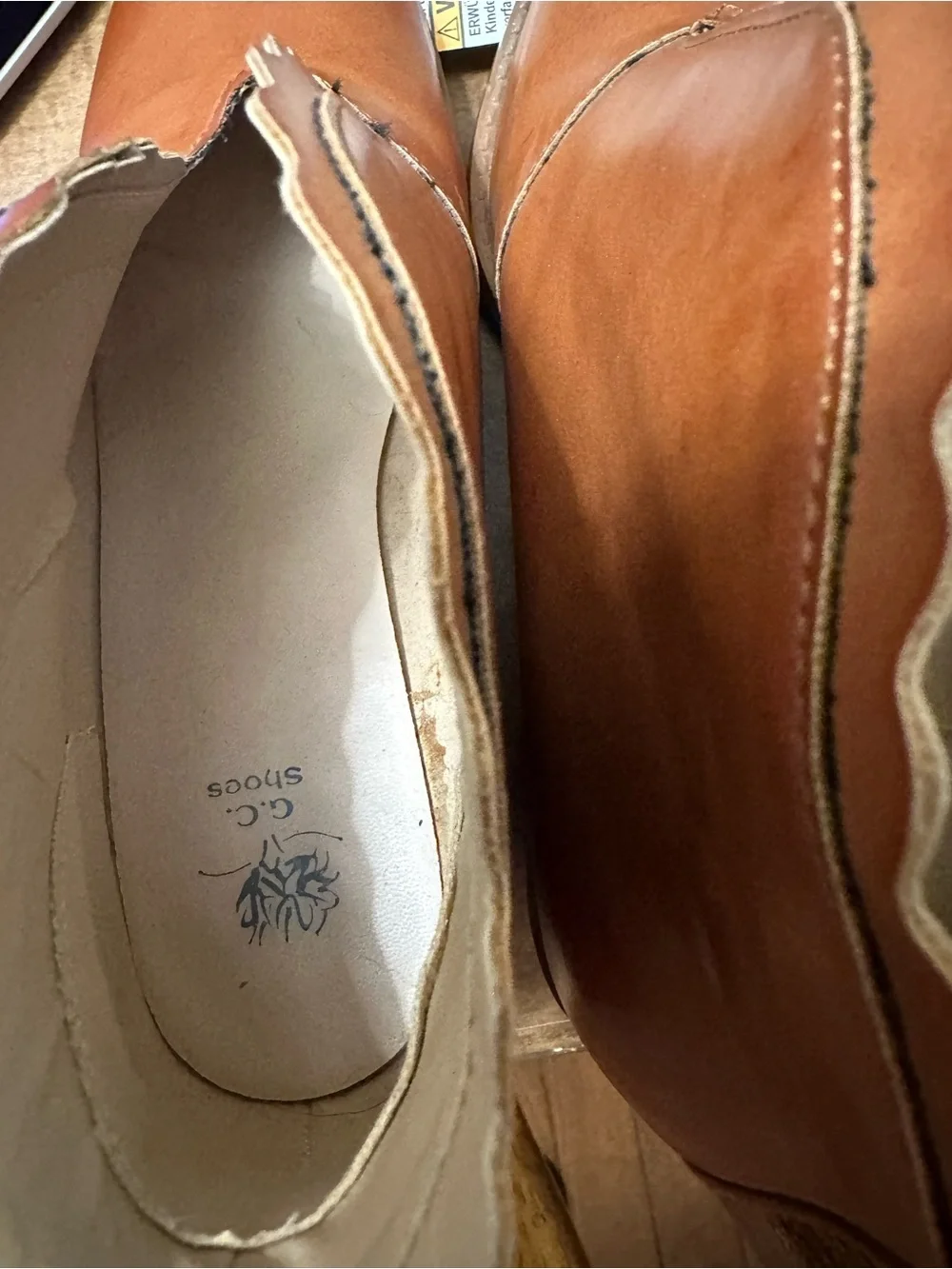 G.C. Shoes Tan Leather Scalloped Ankle Booties - Maris Size 8
